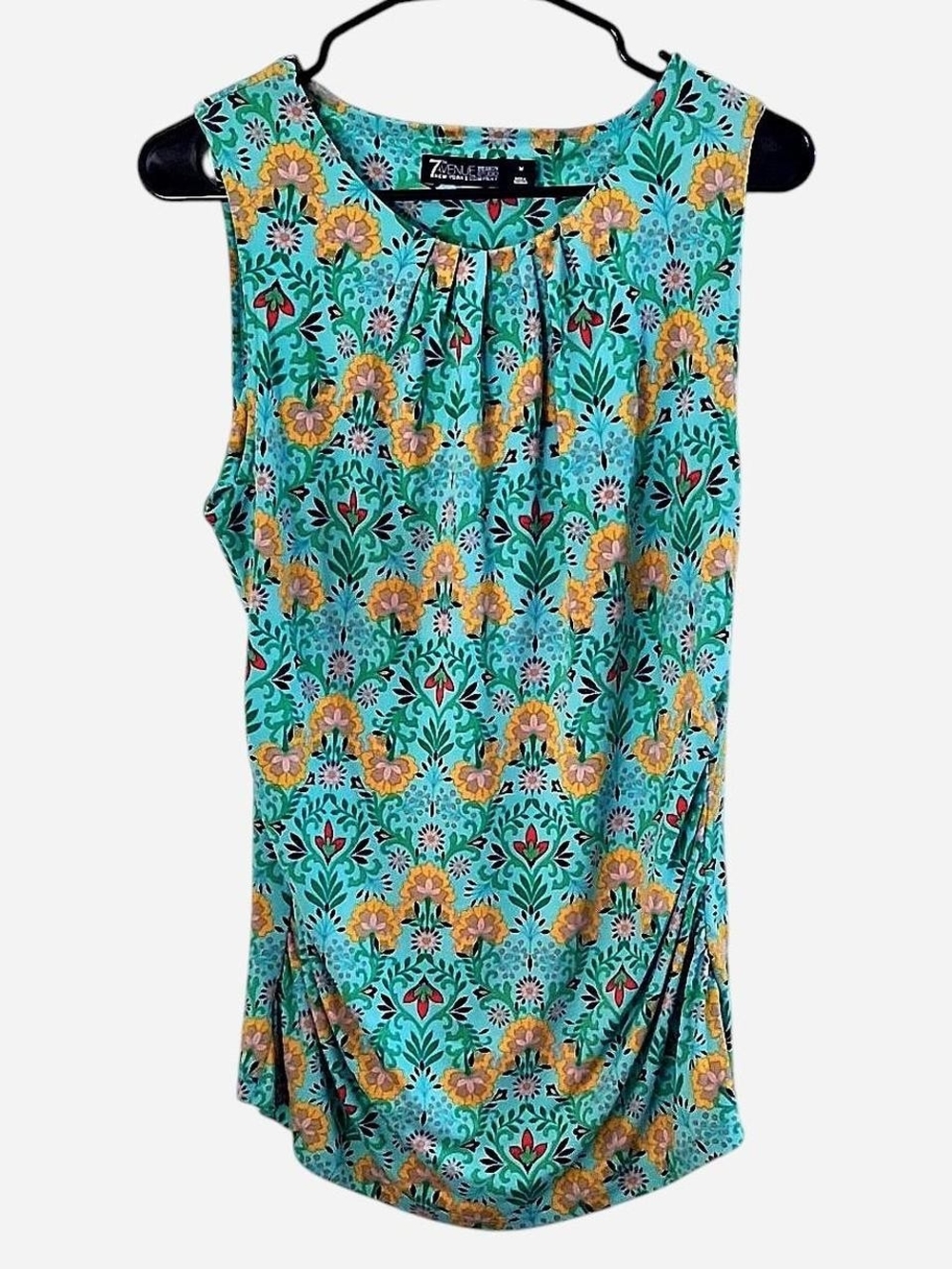 New York & Company Teal Floral Print Sleeveless Top